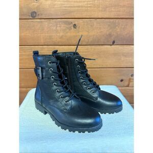 SO Broccoli Women's Combat Boots Black Faux Leather Sz 6 WIDE NWOB